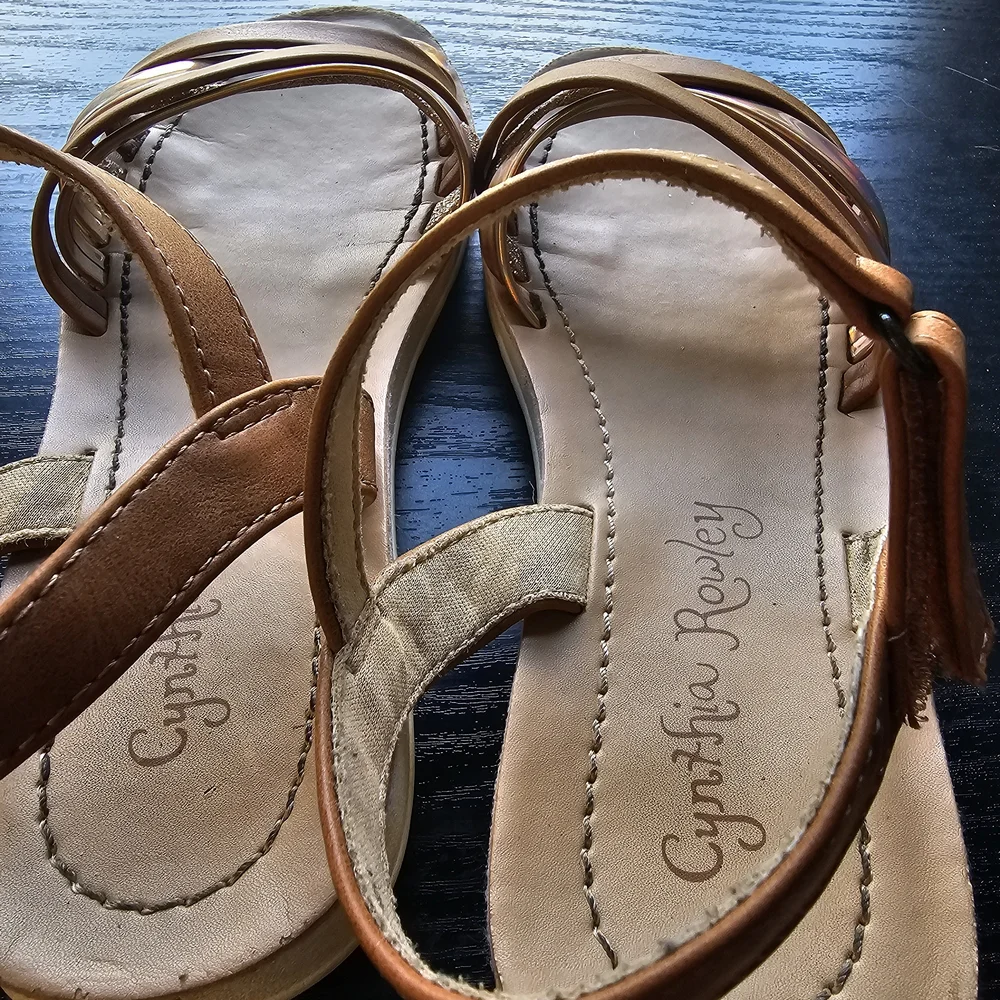 Cynthia Rowley Tan and Gold Strappy Sandals Girls/Youth Sz 2